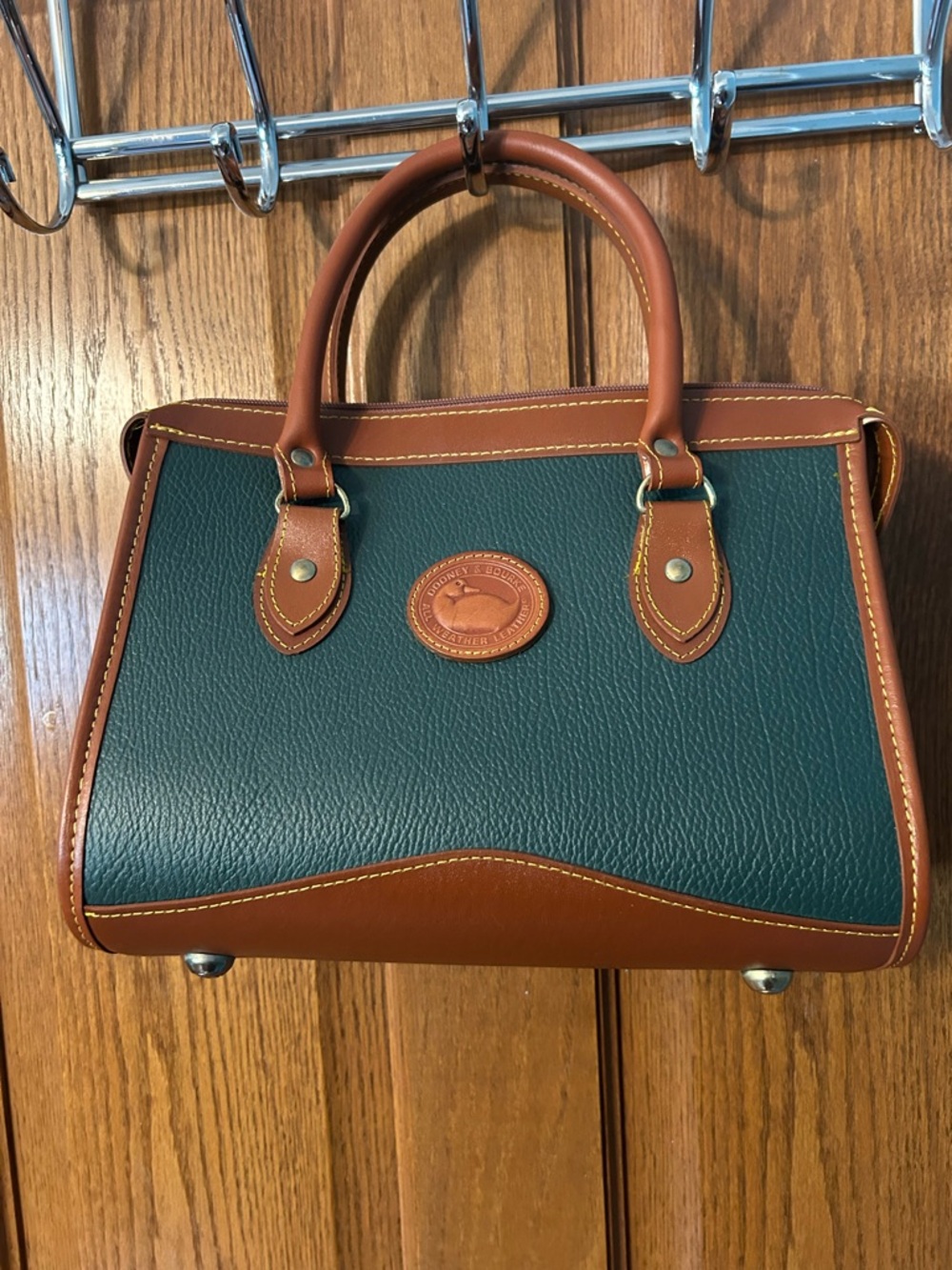 Classic Two-Tone Green and Brown Leather Satchel Vintage